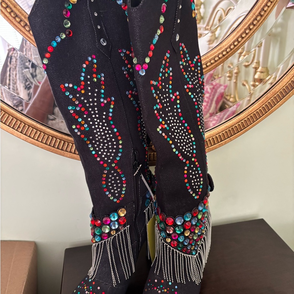 Gianni Bini Black Boots with Colorful Embellishments:new with tag/3 Sizes - Picture 5 of 11